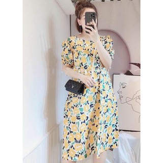 Đầm bầu mùa hè ❤️ Váy bầu thời trang công sở thiết kế cổ tròn chất thô hoa freesize từ 45 đến 70kg