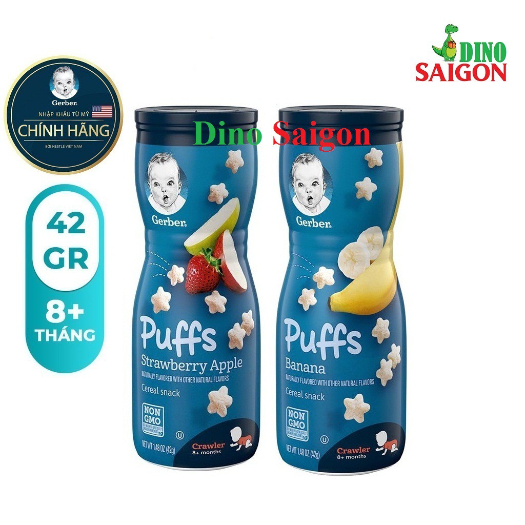 Bộ 2 Hộp Bánh Ăn Dặm Gerber Puffs Vị Dâu Táo và Chuối hộp 42g