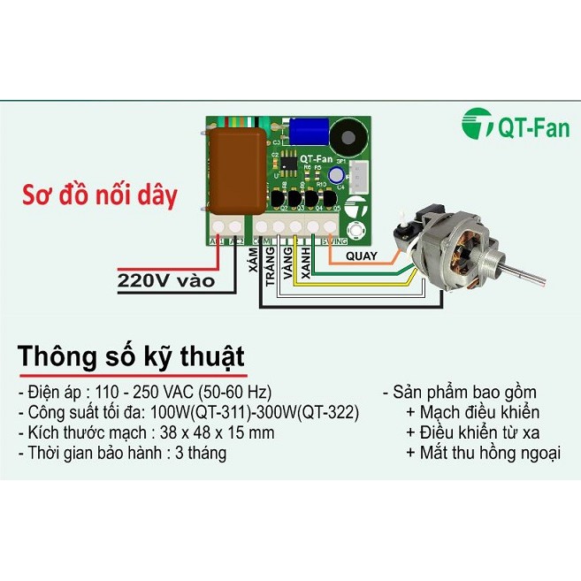 Bộ Điều Khiển Quạt Từ Xa QT-311 ( Chế quạt treo tường thành quạt điều khiển từ xa)