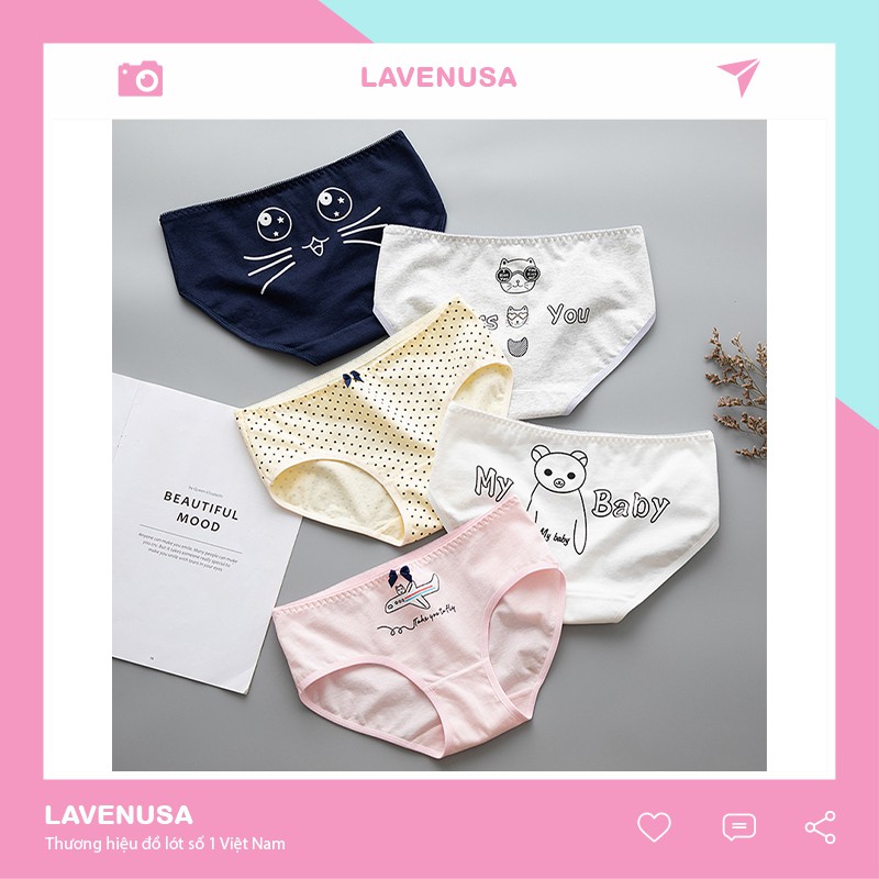 Quần lót nữ cotton cao cấp co giãn kháng khuẩn in hình đáng yêu dễ thương QL45