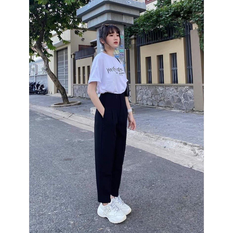[VẢI LOẠI 1] Quần Baggy Nữ 2 Khuy Lưng Cạp Cao Form Công Sở Loại Vải Cao Cấp Siêu Xinh Tôn Dáng Đi Học, Đi Làm Công Sở