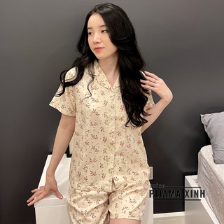  ĐỒ BỘ PIJAMA NỮ MẶC NHÀ ĐŨI MỀM HỌA TIẾT HOA TAY NGẮN QUẦN CỘC