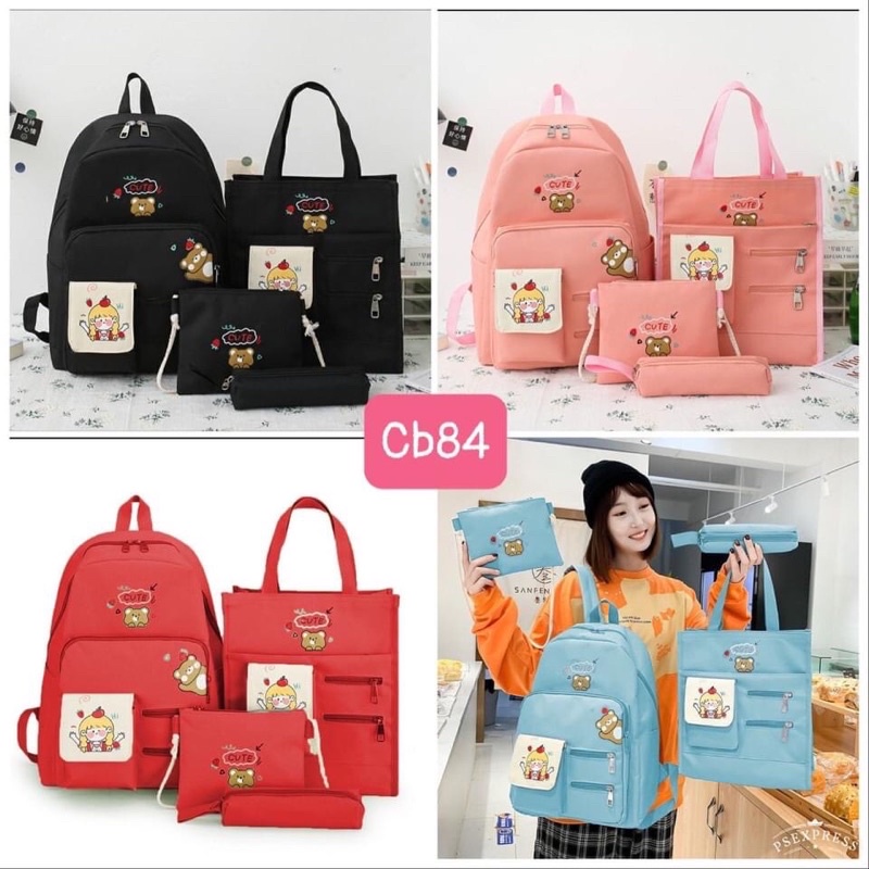 🎁BALO THỜI TRANG 🎁COMBO 4 MÓN BALO TÚI SÁCH PHỐI TÚI HOẠT HÌNH