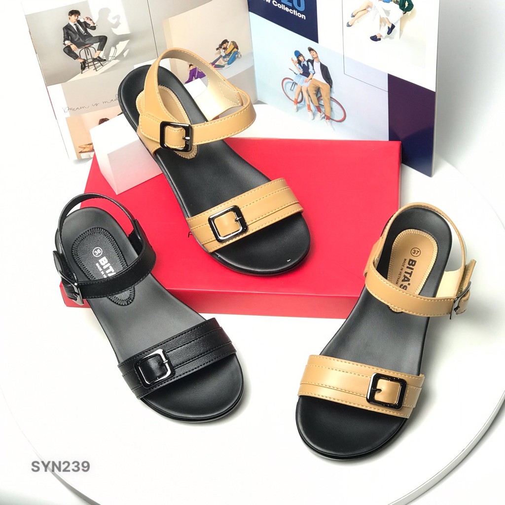 Sandal nữ BITAS ❤️FREESHIP❤️ Dép quai hậu học sinh đế bằng siêu nhẹ khuy vuông SYN239