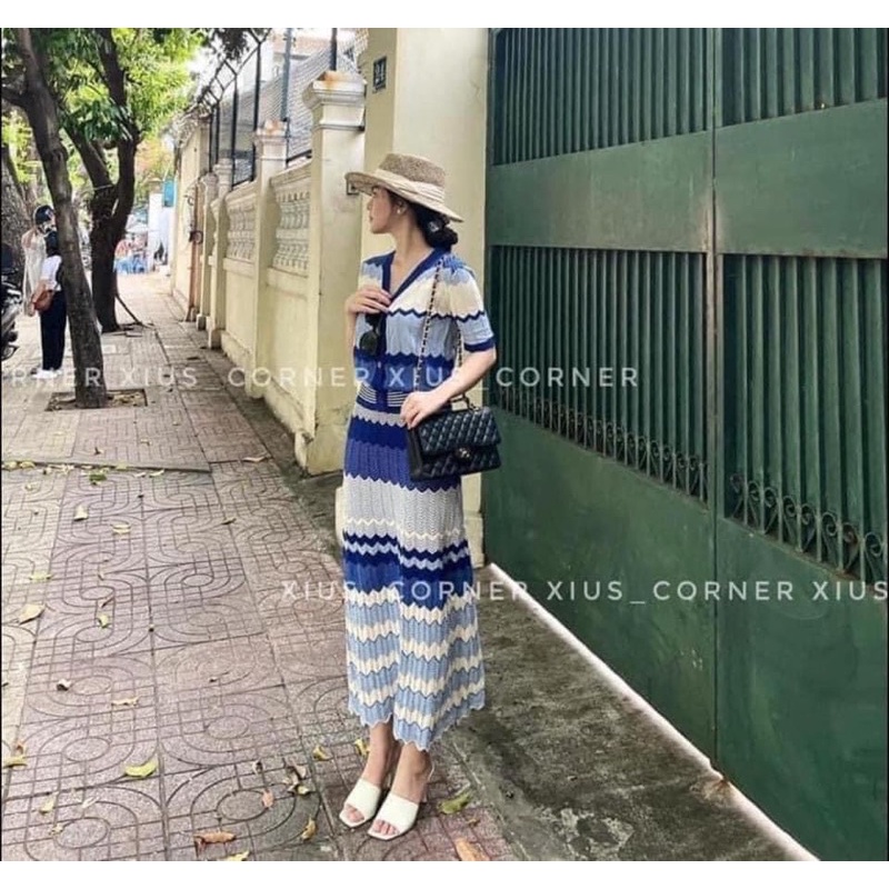 Set bộ váy len mỏng