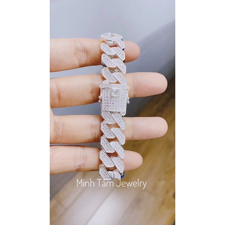 Lắc tay Cuban bạc 950,Vòng tay Cuban bạc nam mắt xích vuông-Minh Tâm Jewelry
