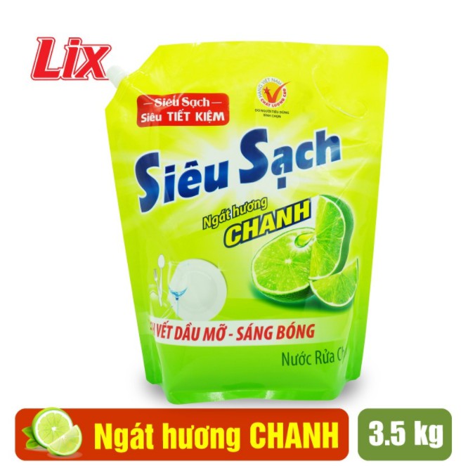 Nước Rửa Chén Lix Siêu Sạch Chanh Túi 3.5Kg