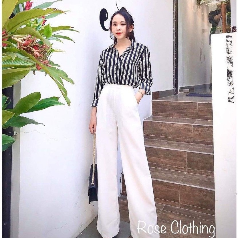Quần ống rộng nữ khóa sườn lưng cao cao cấp QL19 kiểu: quần ống suông nữ cạp cao