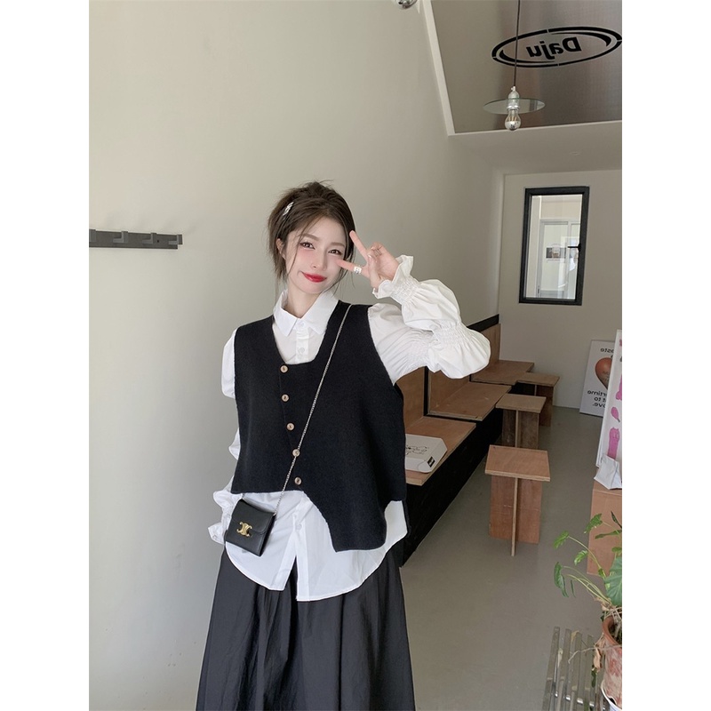 Áo khoác cardigan ZHELIHANGFEI vải dệt kim không tay dáng rộng thời trang