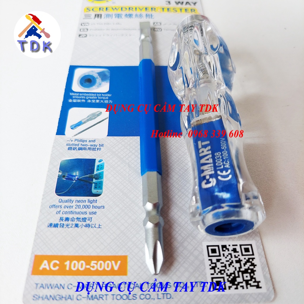 Bút thử điện hai đầu C-MART L0038 điện AC 100-500V dài 205mm