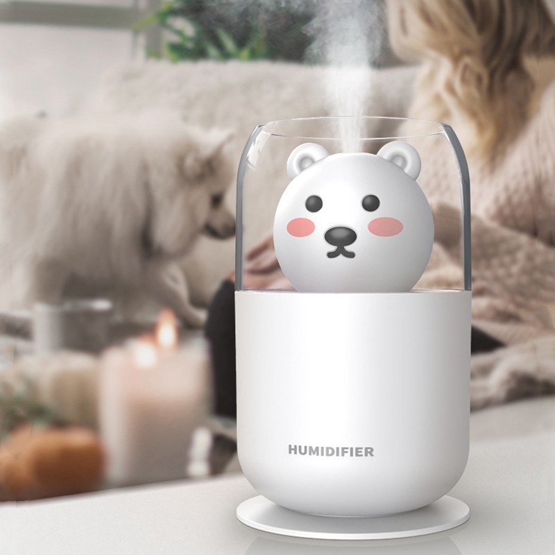 Máy phun sương Fnelse tạo độ ẩm hình gấu dễ thương 300ml có đèn led tiện dụng