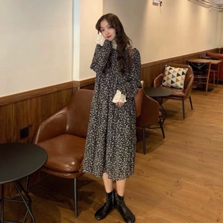 Váy maxi hoa nhí phối ren vintage