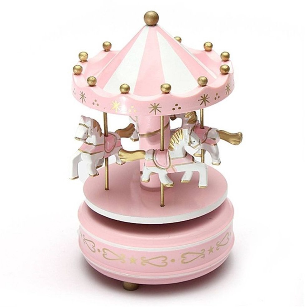 •NEW•Wooden Merry-Go-Round Carousel Music Box Kids Toys Gift Wind-Up Musical Box