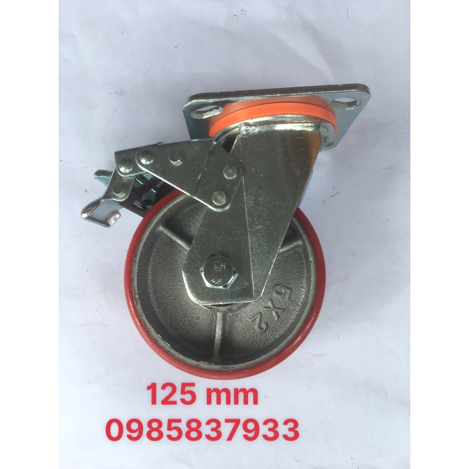 Bánh xe PU 125 mm xoay khoá dùng lắp xe đẩy di chuyển nhẹ nhàng êm ái