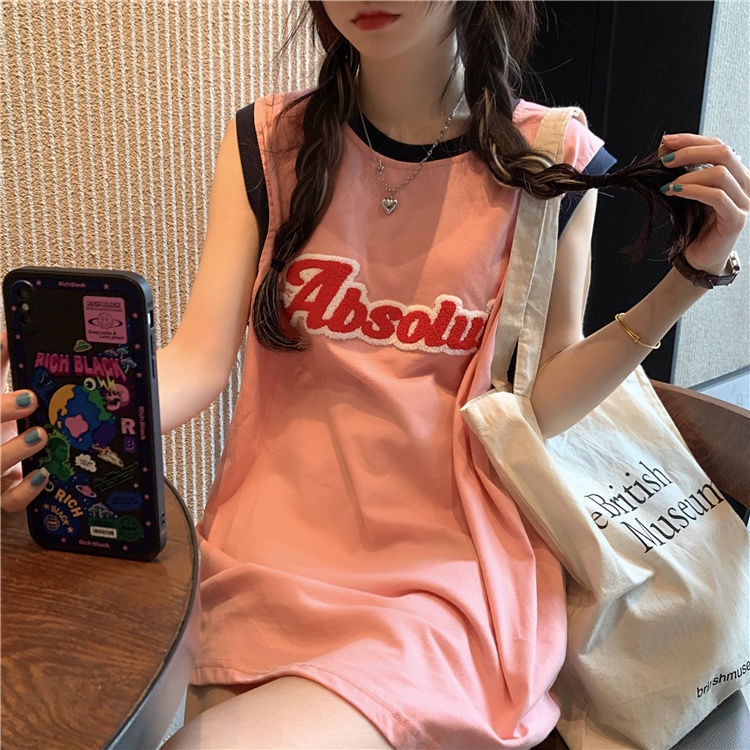 Áo Thun Mỏng Không Tay Dáng Rộng Thêu Chữ Thời Trang Mùa Hè Hàng Mới Dành Cho Nữ 2022