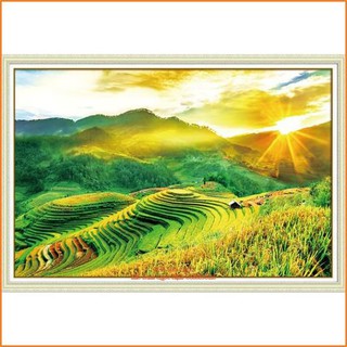 Tranh đính đá phong cảnh ruộng bậc thang (đá abc cao cấp. kích thước: 80cm x 55cm