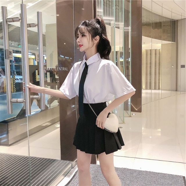Set ulzzang áo sơ mi váy tennis học sinh ( kèm cavat)