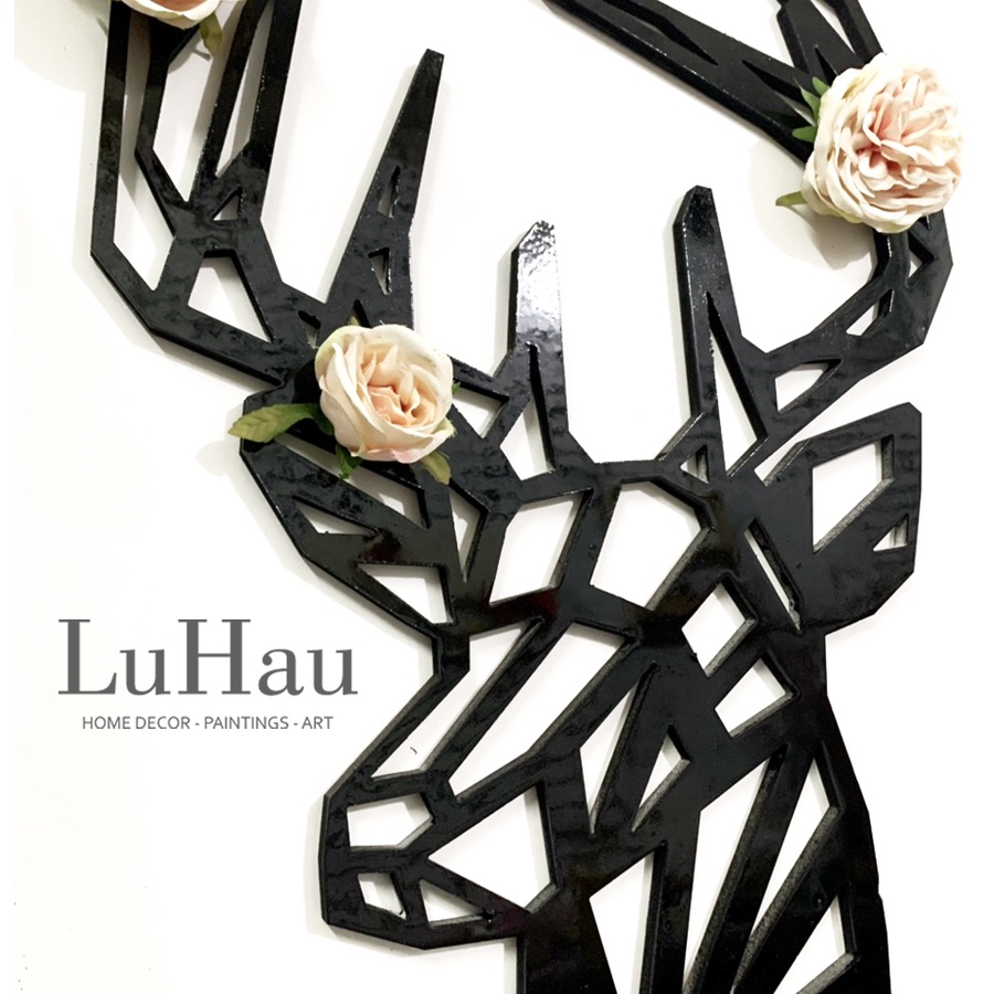 Tranh dán tường 3D gỗ PVC phong cách scandinavian trang trí phòng khách,phòng ngủ tiện lợi hình hươu may mắn