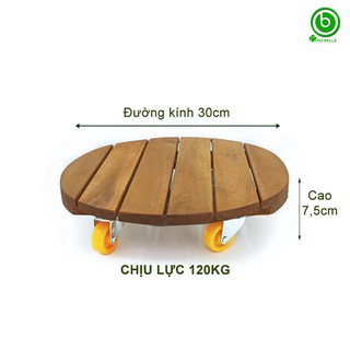 Đế kê chậu cây bằng gỗ có bánh xe di chuyển D30cm