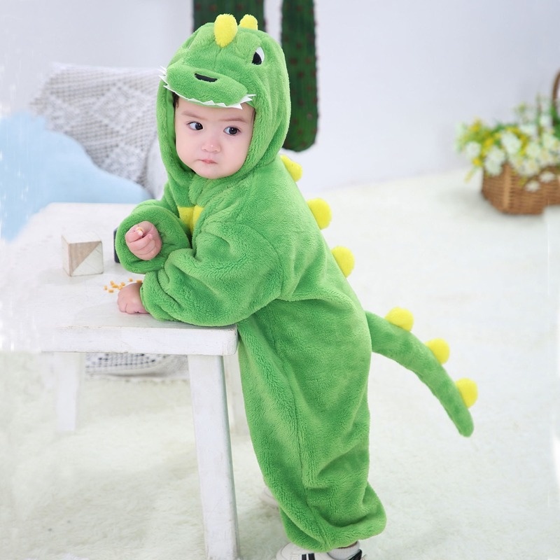 Bộ áo liền quần in hình pikachu/ khủng long mềm mại thời trang mùa đông dành cho bé