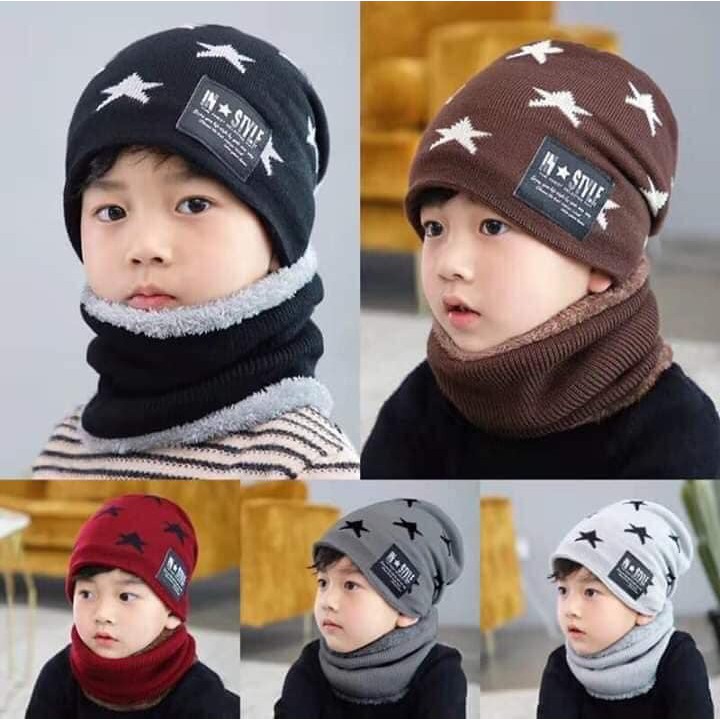 Sét Mũ Len Kèm Khăn Hình Ngôi Sao Cho Bé Combo nón len Sao kèm khăn Lót Lông Siêu Xinh cho bé