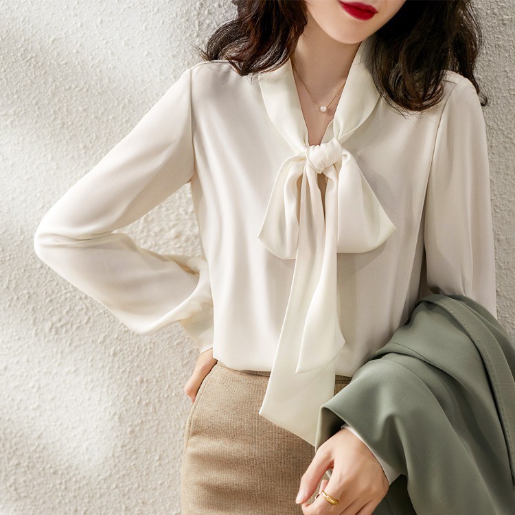 Áo Sơ Mi Chiffon Thắt Nơ Ruy Băng Thanh Lịch Cho Nữ - Hàng mới về