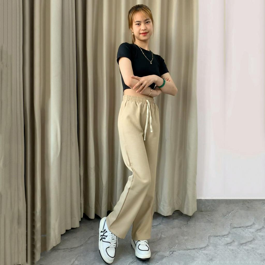 Quần Ống Rộng Nữ Vải Thô Linen, Quần Suông Gân Dây X Mẫu Mới Cực Hot Xuất Hàn M300