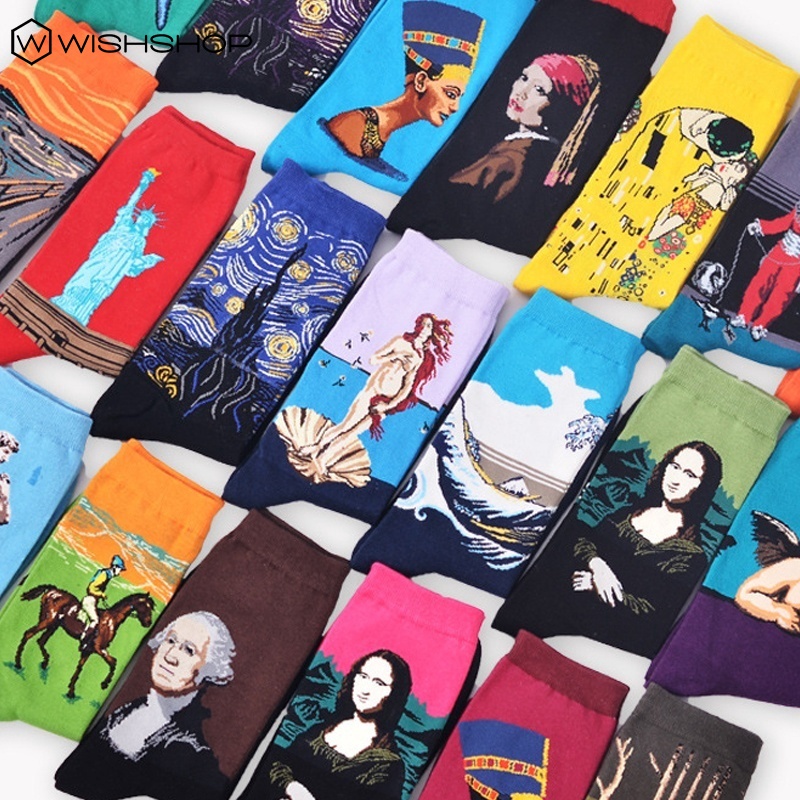 Vớ Cotton Mềm Cổ Cao Thoáng Khí In Hình Tranh Mona Lisa Sơn Dầu Retro Phương Tây Vui Nhộn Thời Trang Xuân Hè / Thoải Mái Cho Cặp Đôi Túi Đeo Chéo Thời Trang Cho Nam Nữ