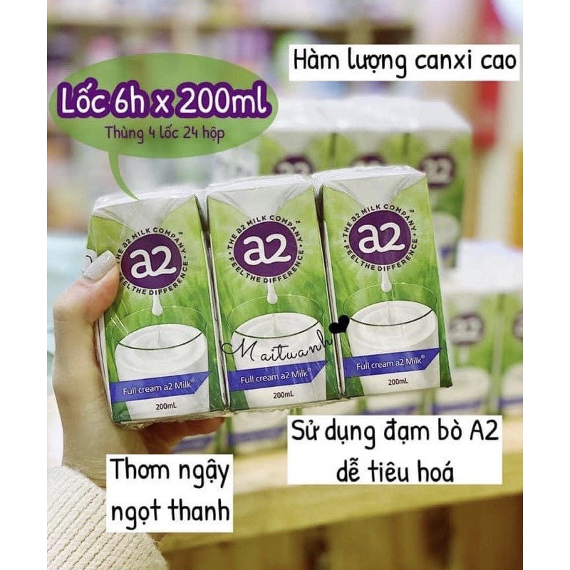 (Lốc 6 hộp) Sữa tươi A2 nguyên kem hộp pha sẵn 200ml date 2023