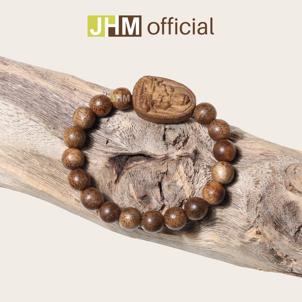 Vòng tay trầm hương tốc dành cho nữ tuổi Mùi, tuổi Thân 8mm JHM phối mặt bản mệnh Như Lai Đại Nhật