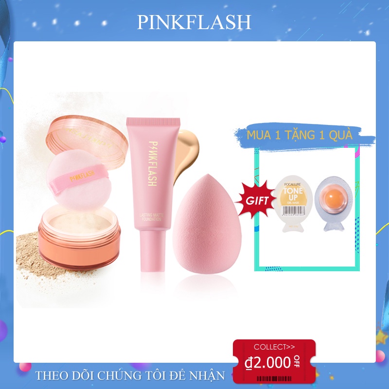 Bộ 3 phấn phủ trang điểm PINKFLASH kèm mút trang điểm mềm mịn