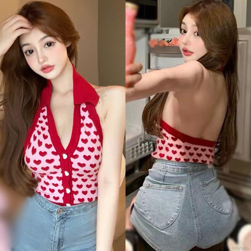 Women's Halter Lapel Crop Top Slim Sexy Knitted Camisole Tank Top