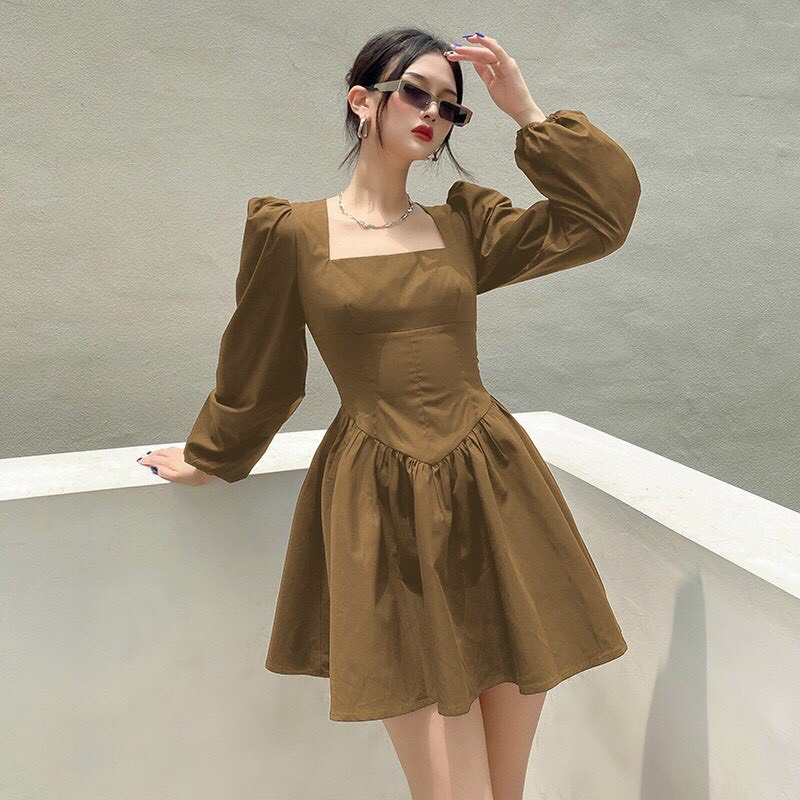 Váy xoè cổ vuông sang xinh nữ - Rere.Store [FREESHIP] - Đầm trơn ôm bụng tay bồng 3 màu Cực HOT | BigBuy360 - bigbuy360.vn