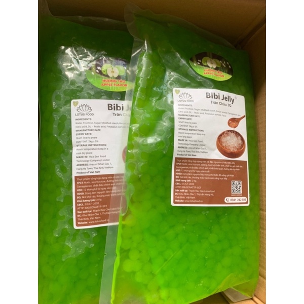 Trân Châu 3Q  Bibi Jelly Giòn, Dai Vị Táo Xanh 2kg