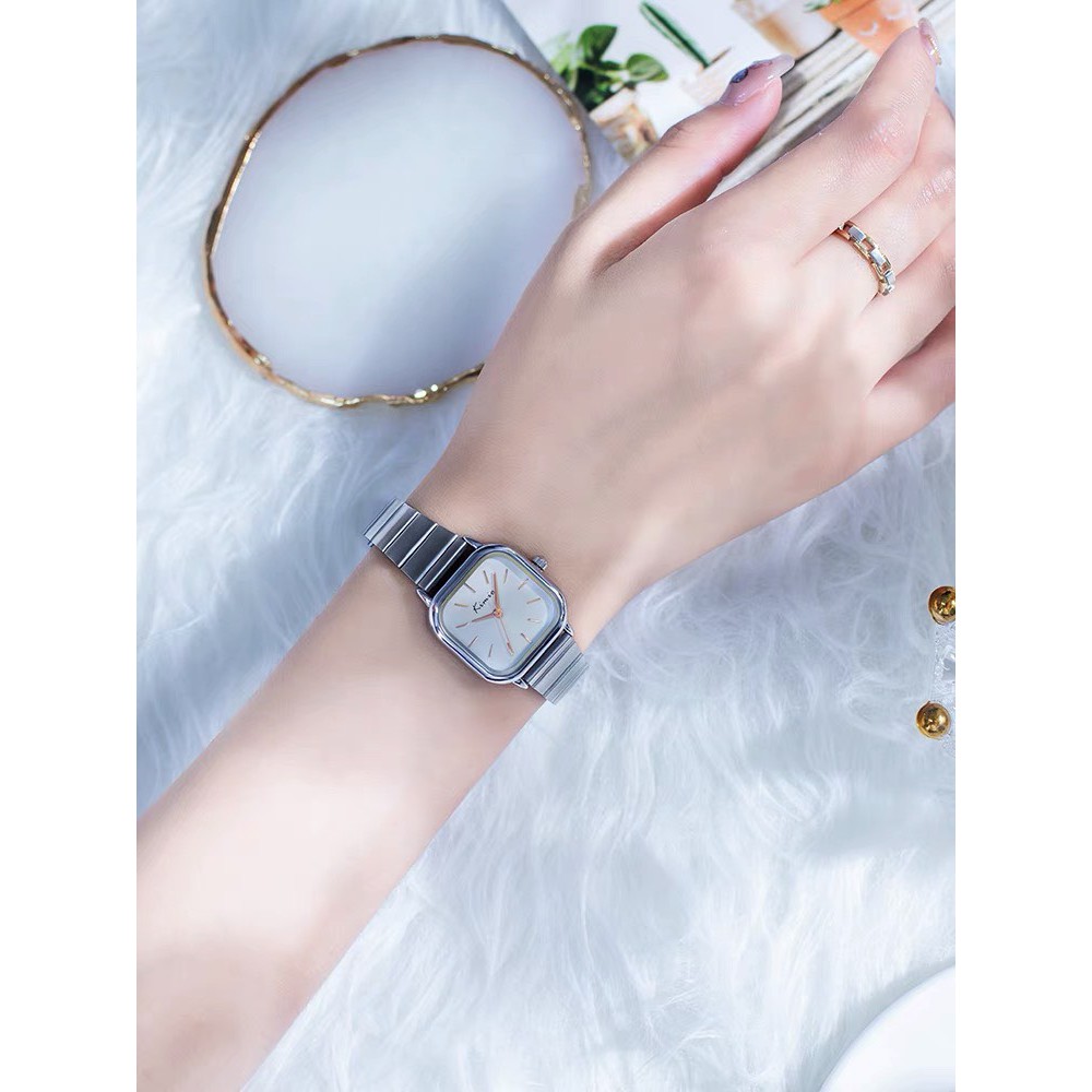 Đồng hồ nữ Kimio Hàn Quốc mặt vuồng nhỏ mini , dây kim loại , kính sapphire chống xước bảo hành 24 tháng chống nước