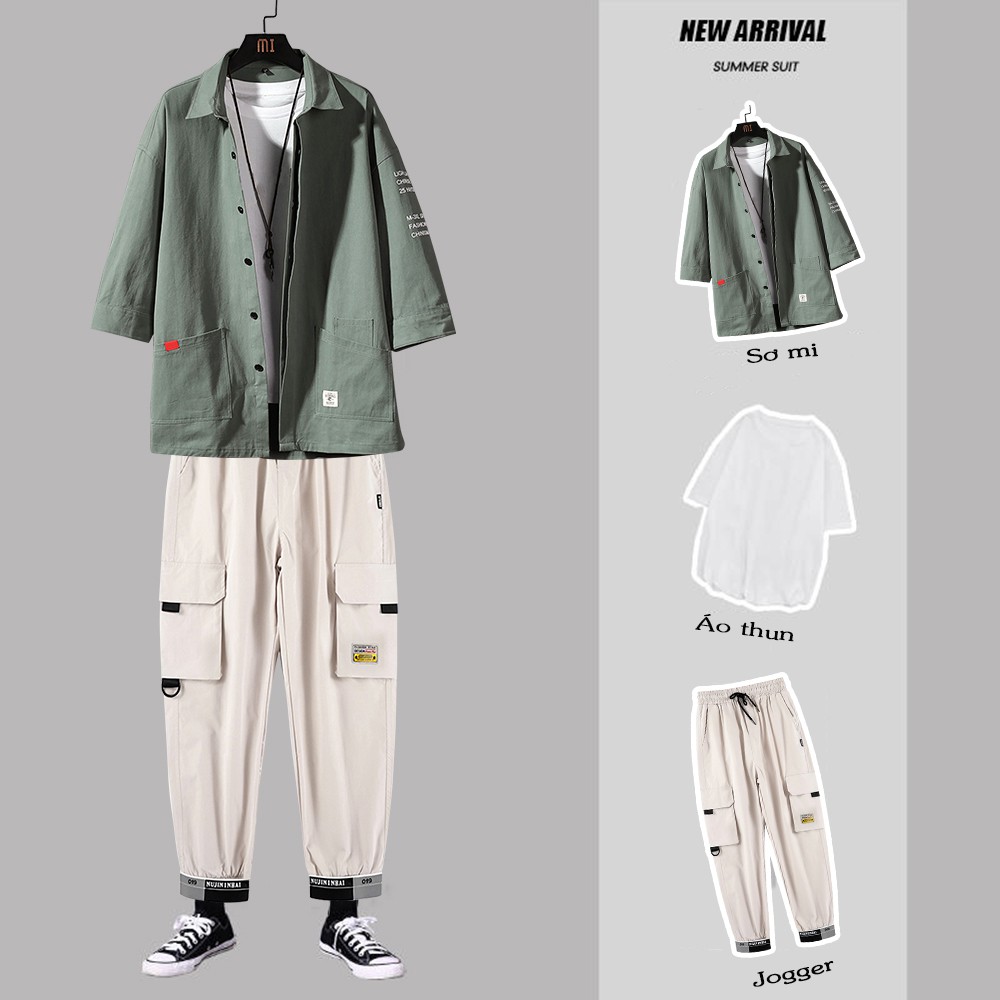 Bộ Quần Áo Nam 3 Chi Tiết Áo Sơ Mi Cổ Đức Kèm Áo Phông Trơn Và Quần Jogger Túi Hộp MENFASHION1989 SET NAM 90000150C | BigBuy360 - bigbuy360.vn