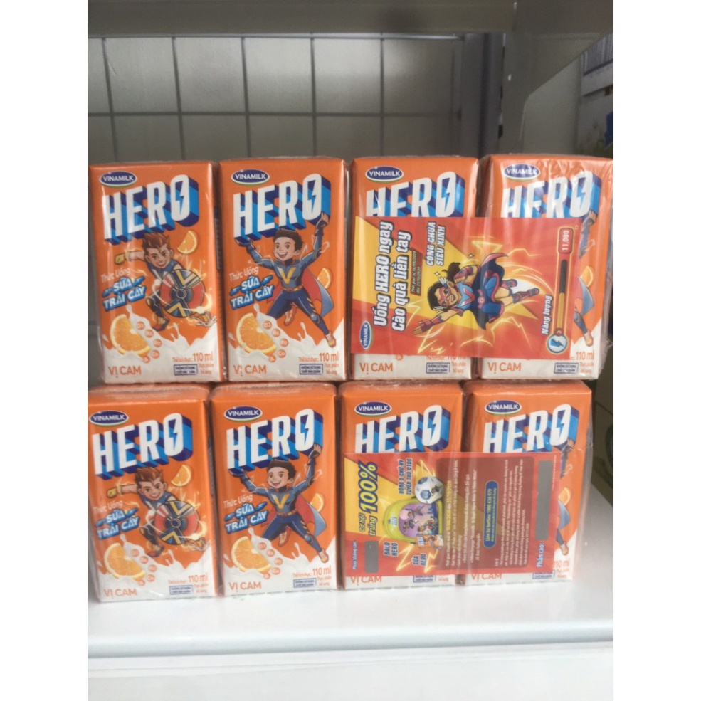 THỨC UỐNG SỮA TRÁI CÂY HERO VỊ CAM - LỐC 4 HỘP X 110ML