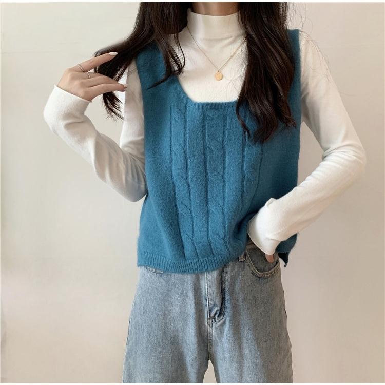 Áo gile mỏng không tay màu trơn viền chỉ phong cách Hàn Quốc