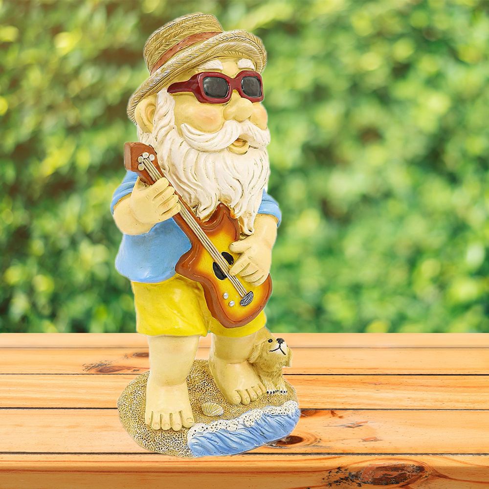 BEAUTY Home Hippie Gnome Statue with Guitar and Puppy Porch Outdoor/Indoor Decor Garden Sculpture Yard Balcony Colorful Art Decorations Patio Simmer Funny Lawn Figurine