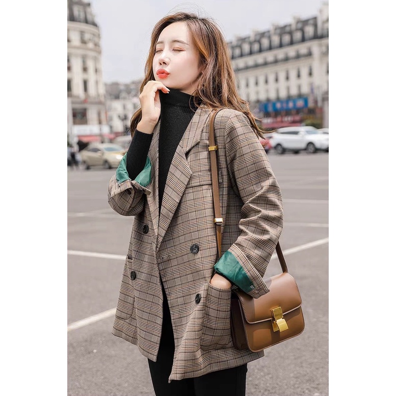 Áo khoác blazer kẻ caro cho nữ phong cách Hàn Quốc thu đông | BigBuy360 - bigbuy360.vn