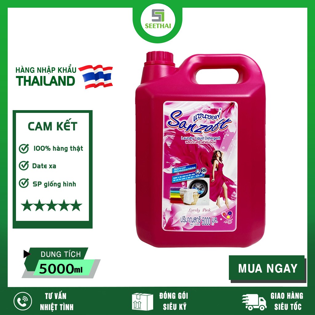 Giặt xả nước hoa Thái Lan SANZOFT hương ngọt ngào Lovely pink 5000ml - can hồng