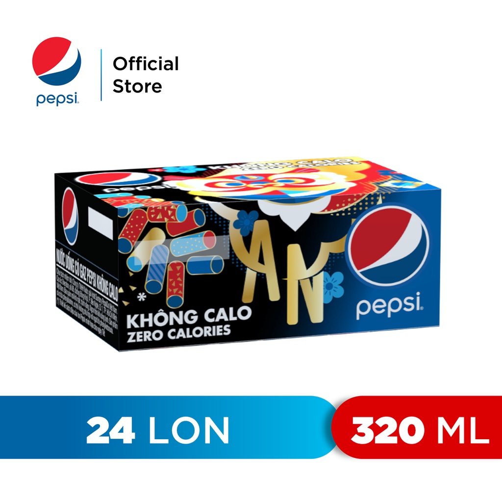 Thùng 24 Lon Nước Uống Có Gaz Pepsi Không Calo (320ml/Lon)