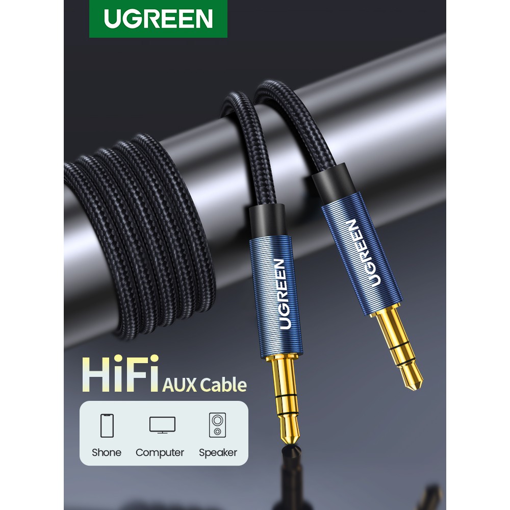 Dây cáp âm thanh aux UGREEN giắc cắm 3.5mm màu xanh dương