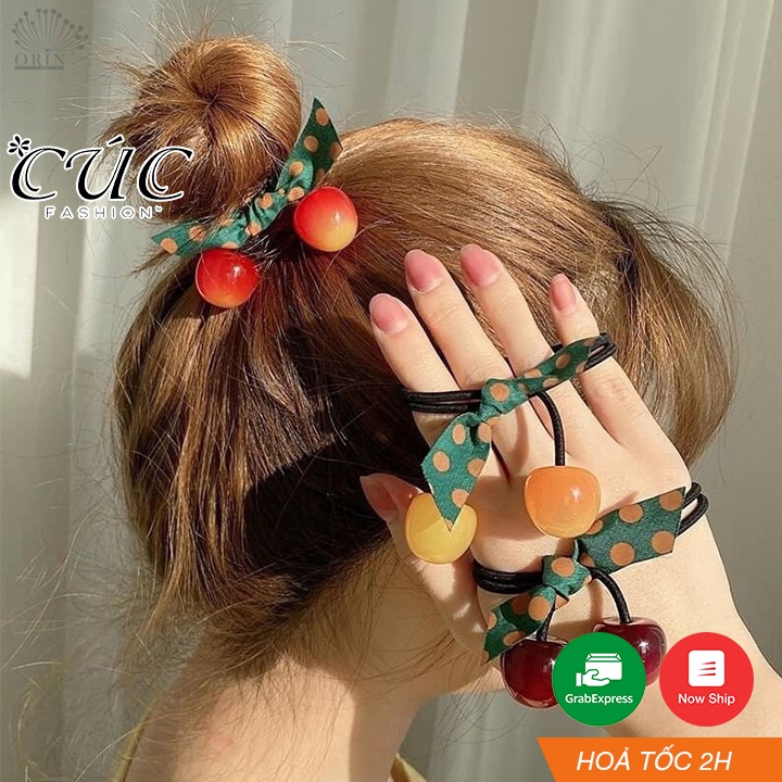 Dây buộc tóc đẹp, màu sắc tươi trẻ, phong cách thời trang Cúc Fashion PK08 dây quả cherry