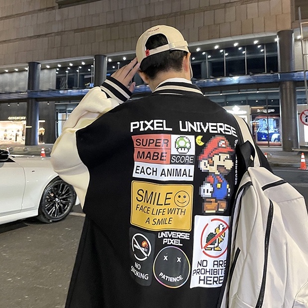 Áo khoác bóng chày dáng rộng phong cách đường phố hàng mới năm 2021