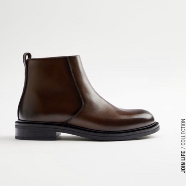 Giày boots da Zara authentic ROUNDED-TOE ANKLE size 39-40- thumbnail