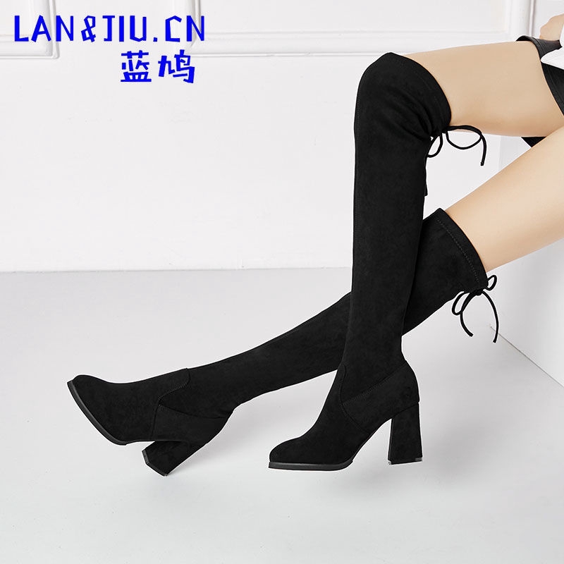 Giày Bốt Cao Gót Cổ Cao Qua Gối Bằng Da Lộn Thời Trang Xuân Đông Cho Nữ
