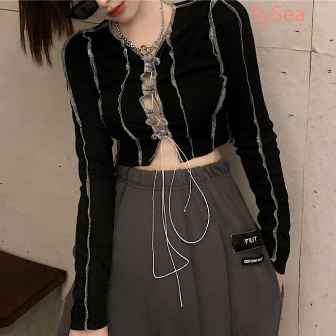 Áo croptop tay dài phong cách thời trang retro trẻ trung quyến rũ dành cho nữ