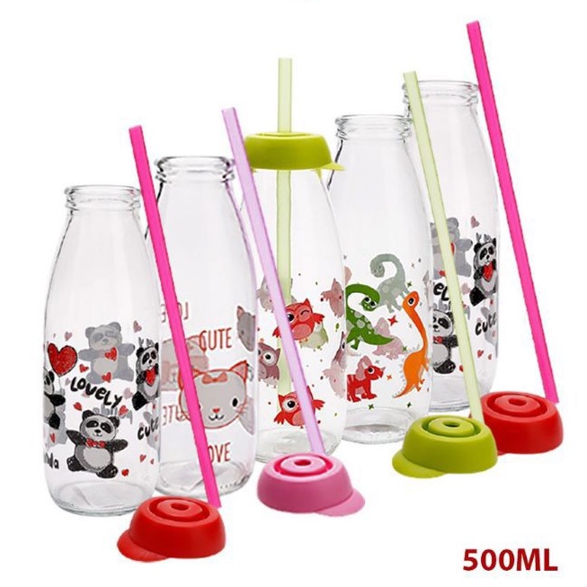 Chai Thủy Tinh Heverin 500ml kèm ống hút