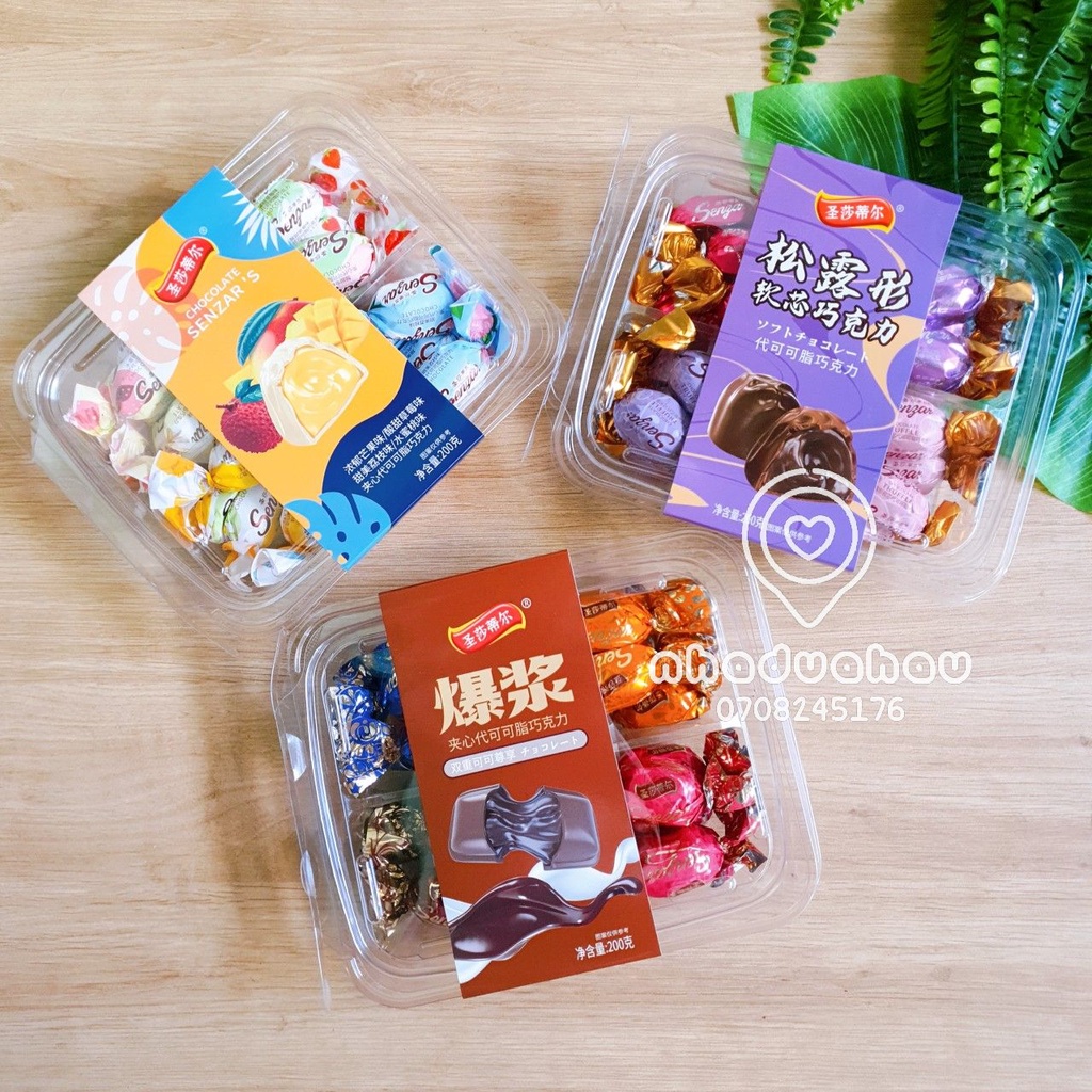 Một hộp kẹo sô cô la có nhân thố tròn/ hộp quà mix đủ vị Senzar Hongkong hộp 200/300gam